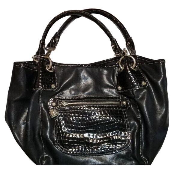 Kathy Van Zeeland Patent Vinyl Faux Croc Shoulder Hobo Handbag Purse - EUC - - Picture 1 of 12